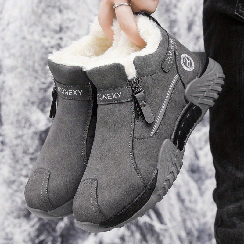 Men’s Winter Warm Snow Boots – Slip-Resistant Traction Tread, Zipper Closure, Ankle Boots with PVC Sole, Ideal for Hiking, Hunting &amp; Work in Cold Weather – Beige/Black/Gray