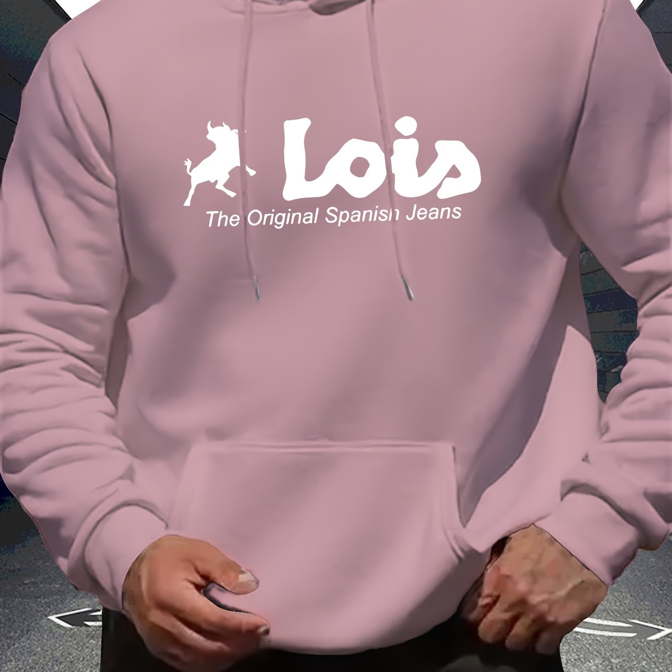 Men’s Spanish-Themed Hooded Sweatshirt "Lois" & Spanish Text Print, White Casual Pullover Hoodie, Relaxed Fit, All-Season Wear