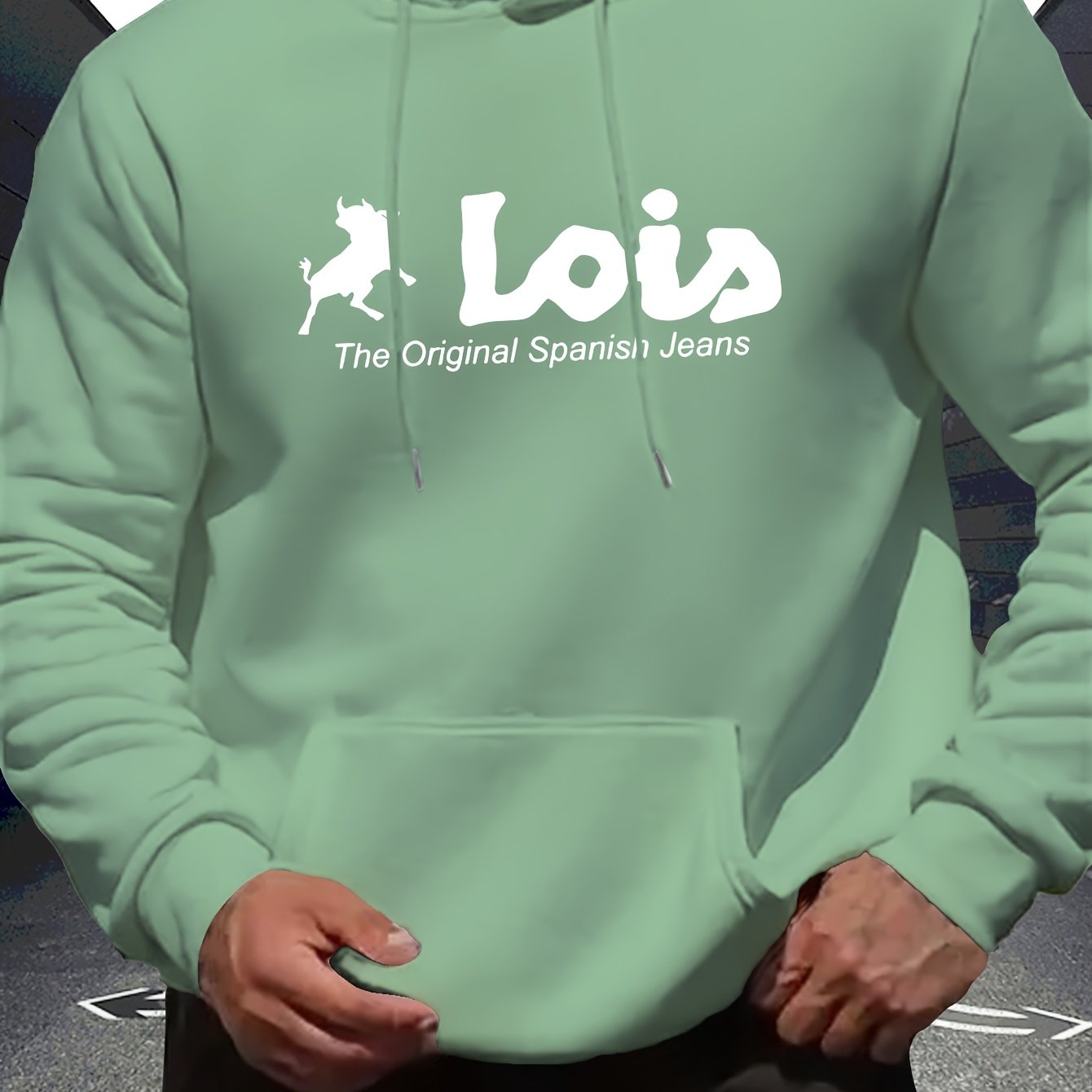 Men’s Spanish-Themed Hooded Sweatshirt "Lois" & Spanish Text Print, White Casual Pullover Hoodie, Relaxed Fit, All-Season Wear