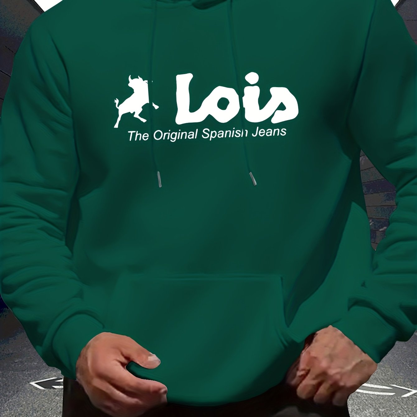Men’s Spanish-Themed Hooded Sweatshirt "Lois" & Spanish Text Print, White Casual Pullover Hoodie, Relaxed Fit, All-Season Wear