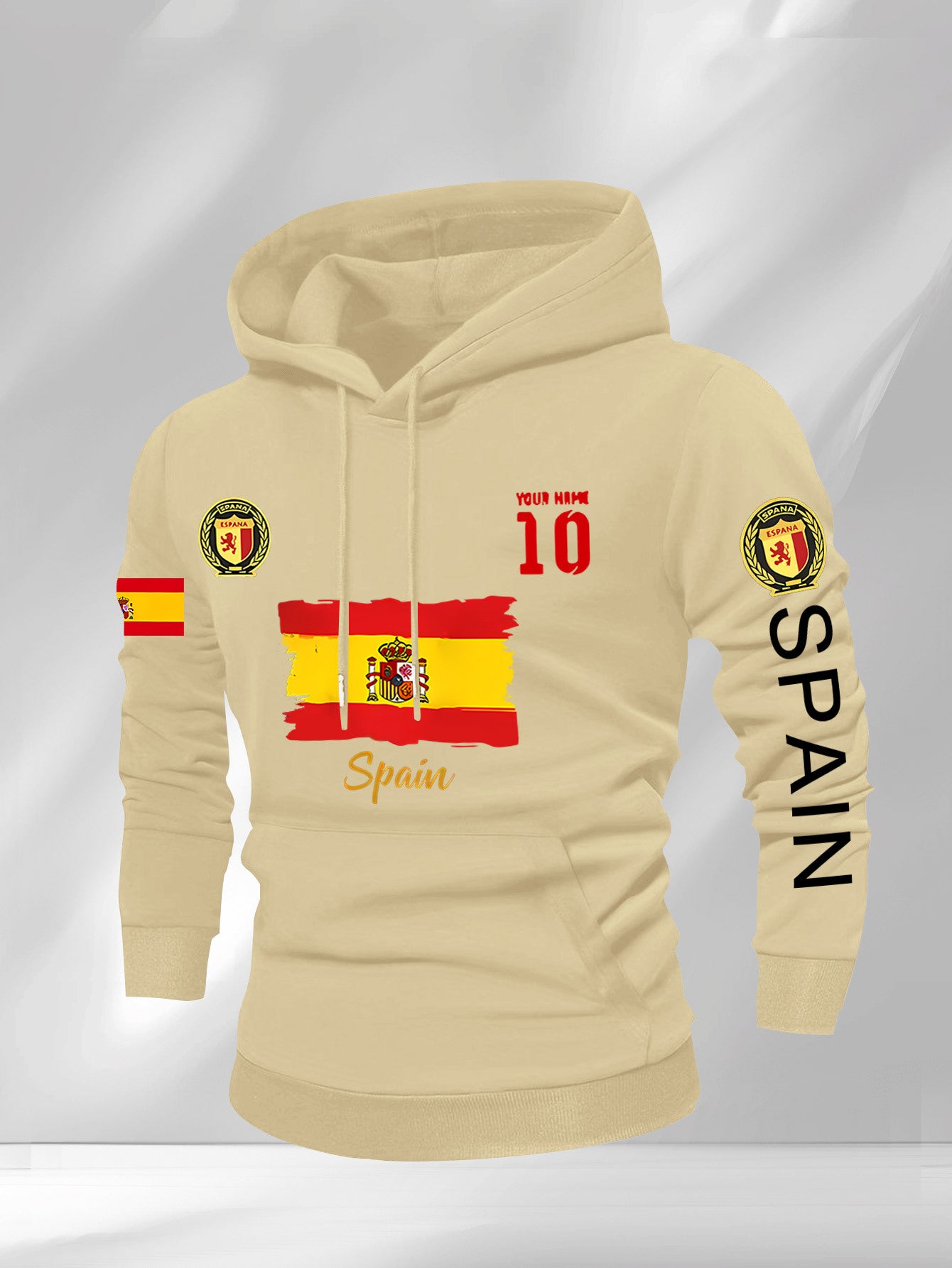 Men'S Hooded Sweatshirt - Spain Flag Graphic Pullover with Number 10, Dark Background, Regular Fit Hoodie for Soccer Fans & Casual Attire, Autumn/Winter Clothing, Autumn Winter Apparel, Comfortable Fabric, Knit