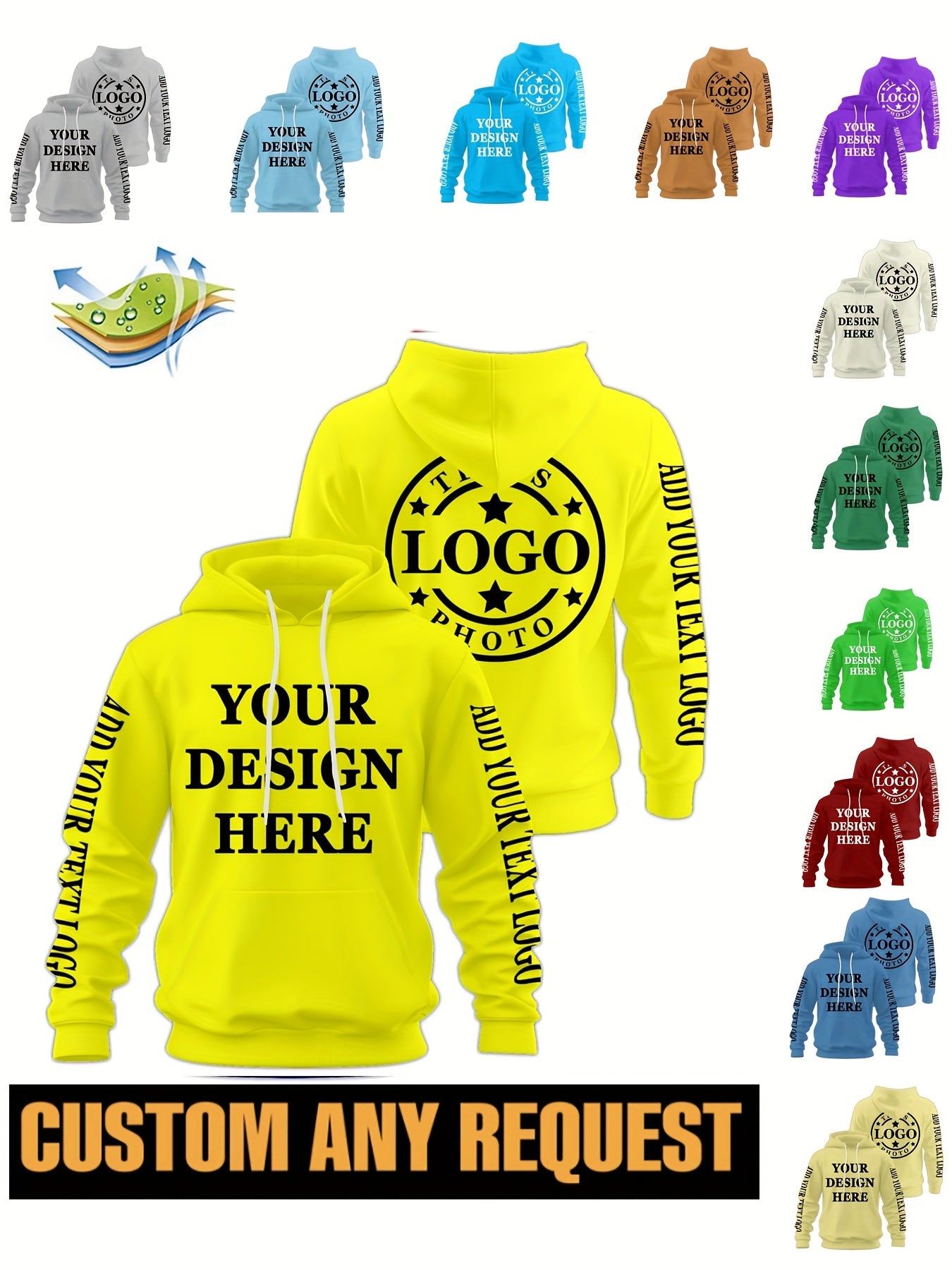 Custom Logo/Text/Logo & Text ized Hooded Sweatshirts - Bulk Team Uniforms, Matching Group Shirts for Weddings, Sports, Corporate Events - Unisex & (Logo Printing Cost Optional) - Logo Studio Service Available