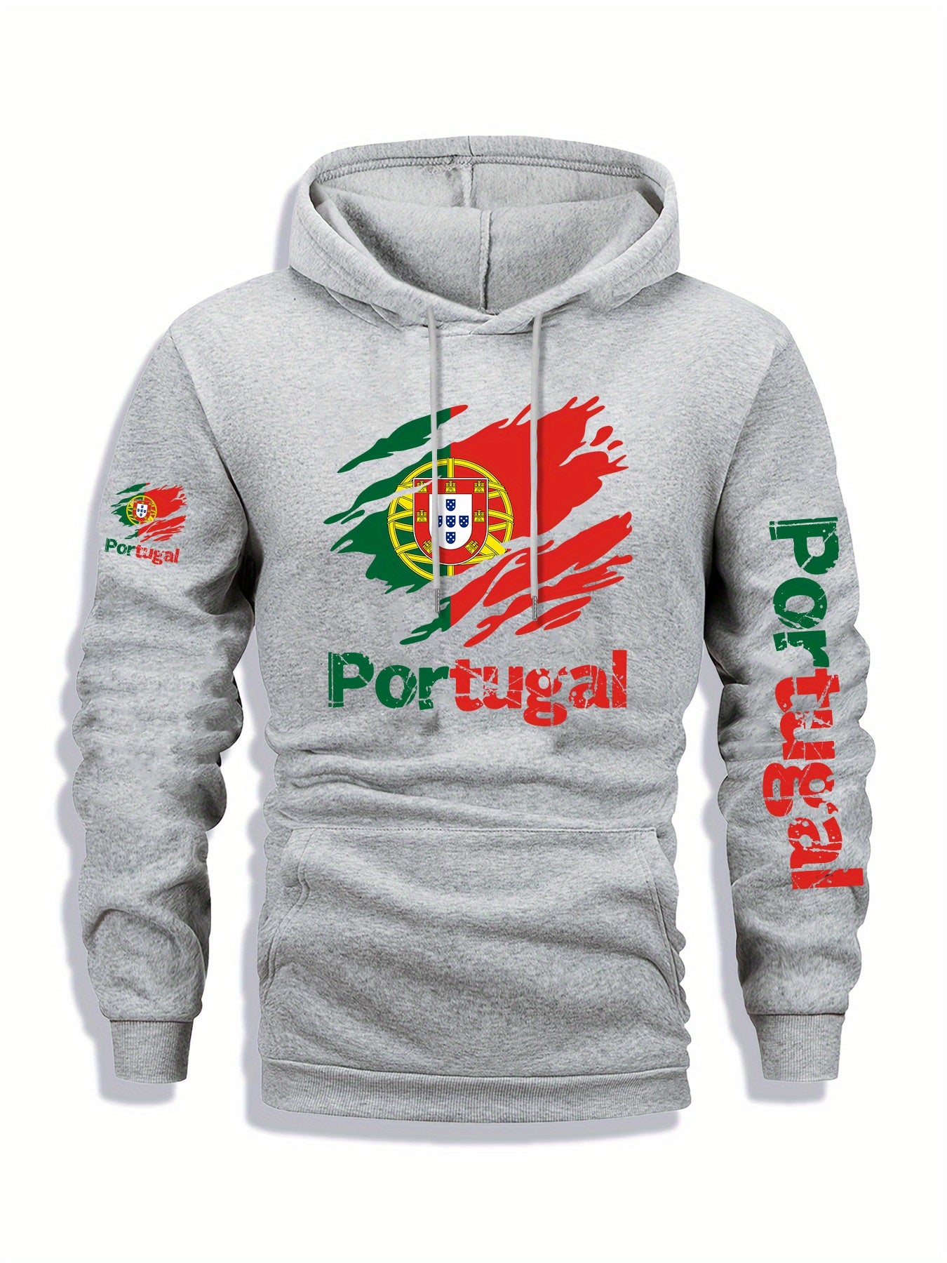 Men'S Portugal Flag Graphic Hooded Sweatshirt - Navy Blue with Red & Green Emblem, Casual Streetwear Pullover for Autumn/Winter, Regular Fit Outdoor & Casual Attire, Durable Fabric