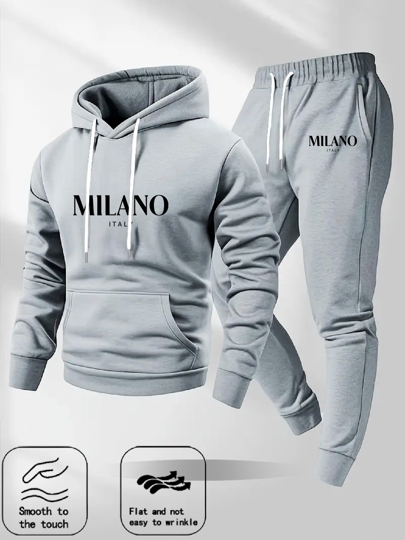 Men's Fashion Printed Drawstring Sweatshirt and Pants Two-Piece Set, Showcasing Unique Charm for All Occasions, Essential Trendy Item Comfortable Versatile Autumn Winter