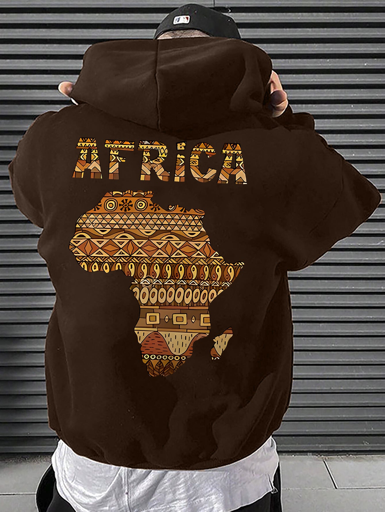 Men's African Map Print Hooded Sweatshirt Jacket - African Continent Outline with Ghana, Egypt, South Africa & Morocco - Casual Streetwear Pullover, All-Season Fit, Machine Washable Cultural Apparel