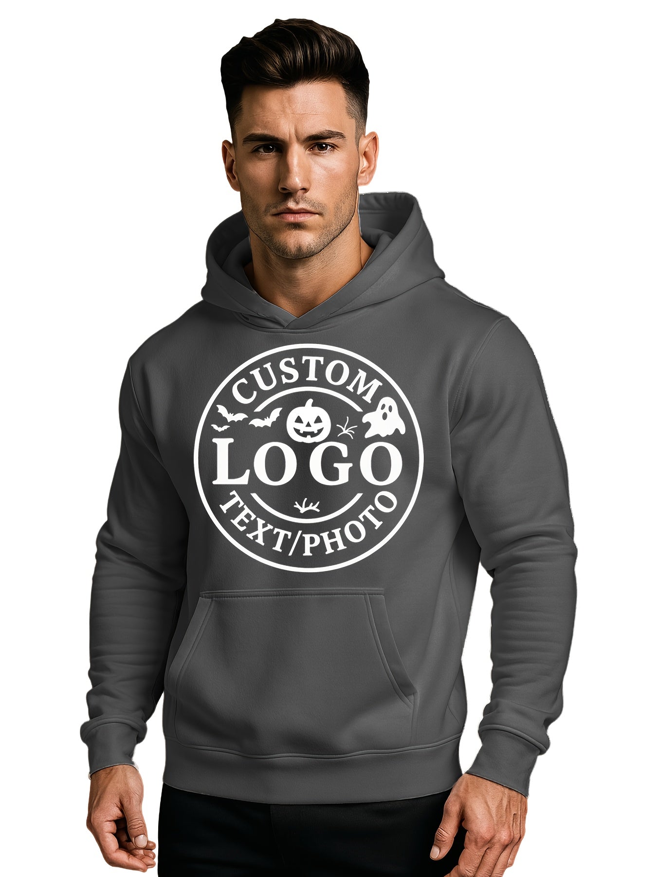 Customizable LOGO Hoodie & Sweatshirt - Unisex Pullover with Personalized Text/Photo/Design, Breathable Fabric, Regular Fit for Men & Women, Perfect Gift for Halloween, Christmas, Couple Celebrations, Casual Wear, Streetwear