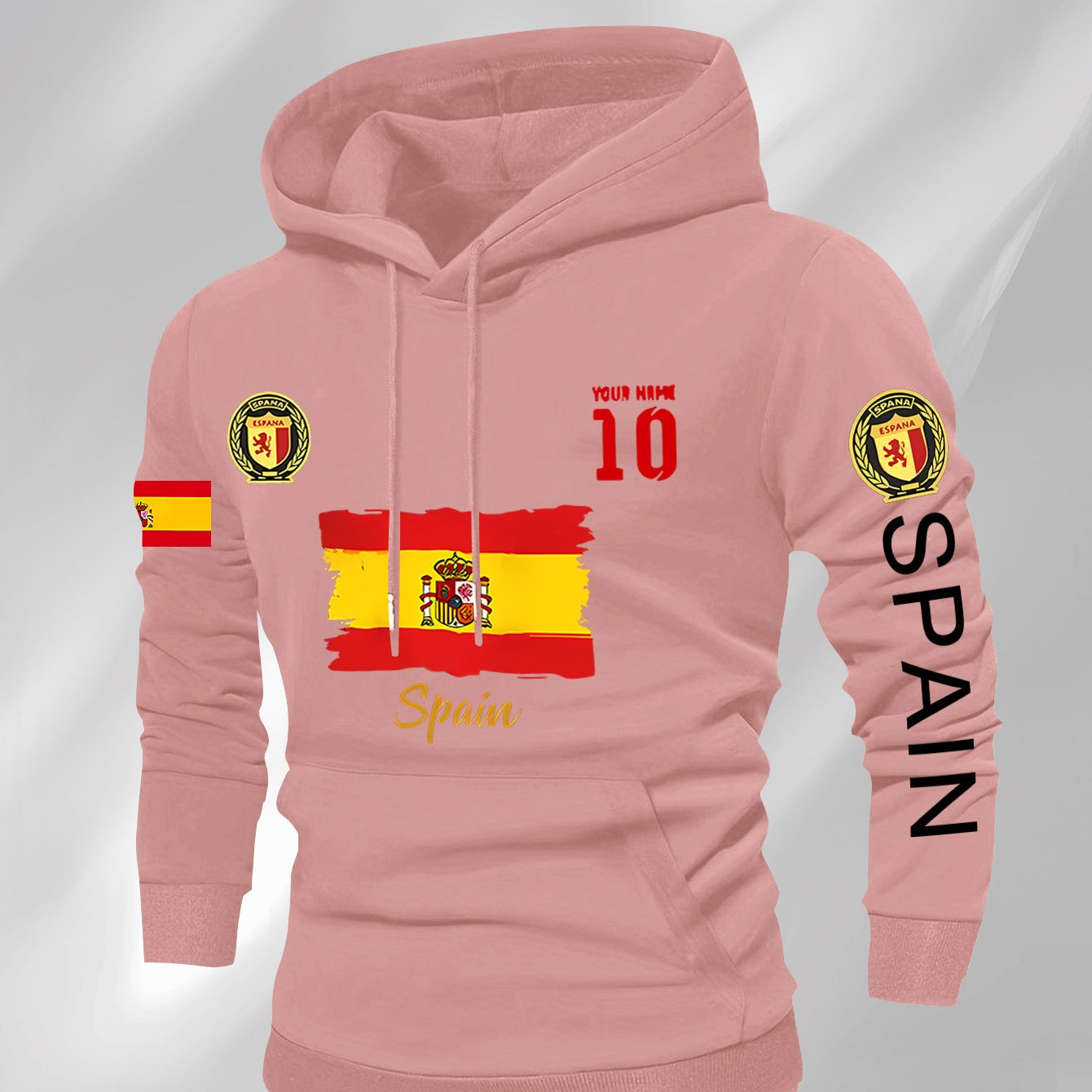 Men'S Hooded Sweatshirt - Spain Flag Graphic Pullover with Number 10, Dark Background, Regular Fit Hoodie for Soccer Fans & Casual Attire, Autumn/Winter Clothing, Autumn Winter Apparel, Comfortable Fabric, Knit