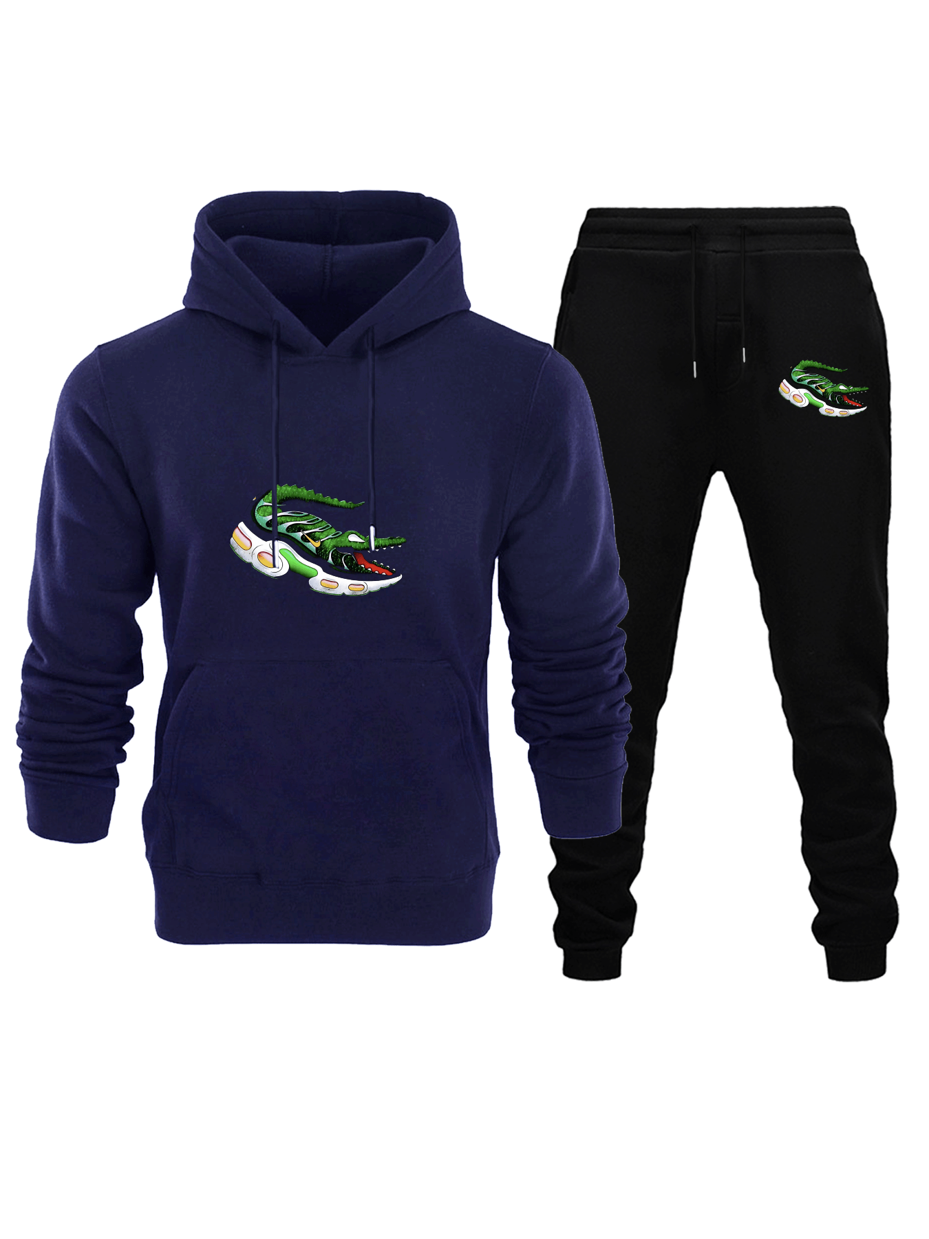A Lively Sports Suit for Men Featuring a Crocodile Pattern - Fashionable Streetwear Made from 100% Polyester, Comfortable And Chic, Perfect for The Fall And Winter Seasons, with a Striking Graphic Design, an Excellent Option