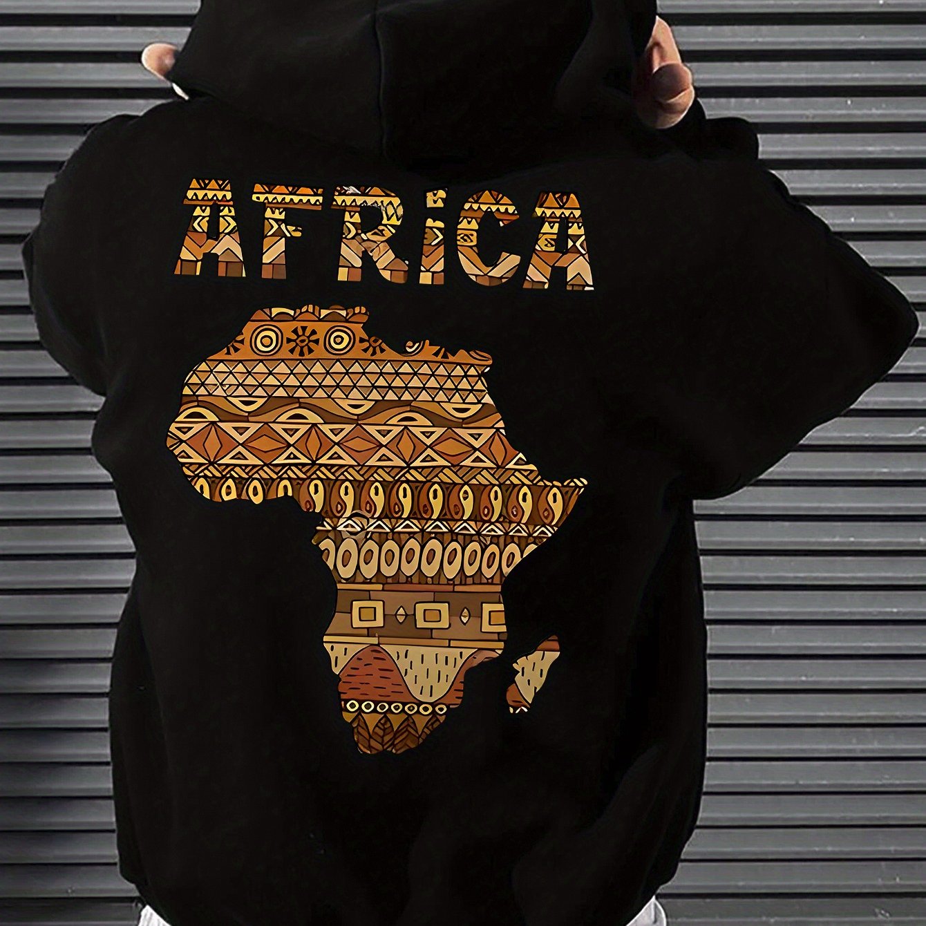 Men's African Map Print Hooded Sweatshirt Jacket - African Continent Outline with Ghana, Egypt, South Africa & Morocco - Casual Streetwear Pullover, All-Season Fit, Machine Washable Cultural Apparel