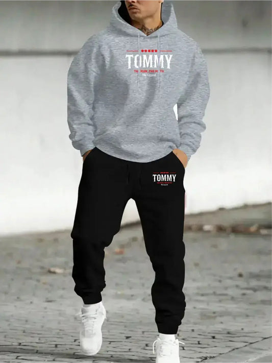 Men's Printed Pattern Casual Sport Hoodie Set for Spring Autumn Winter, Sweatshirt and Joggers Two-Piece Fashion Streetwear Versatile Outfit