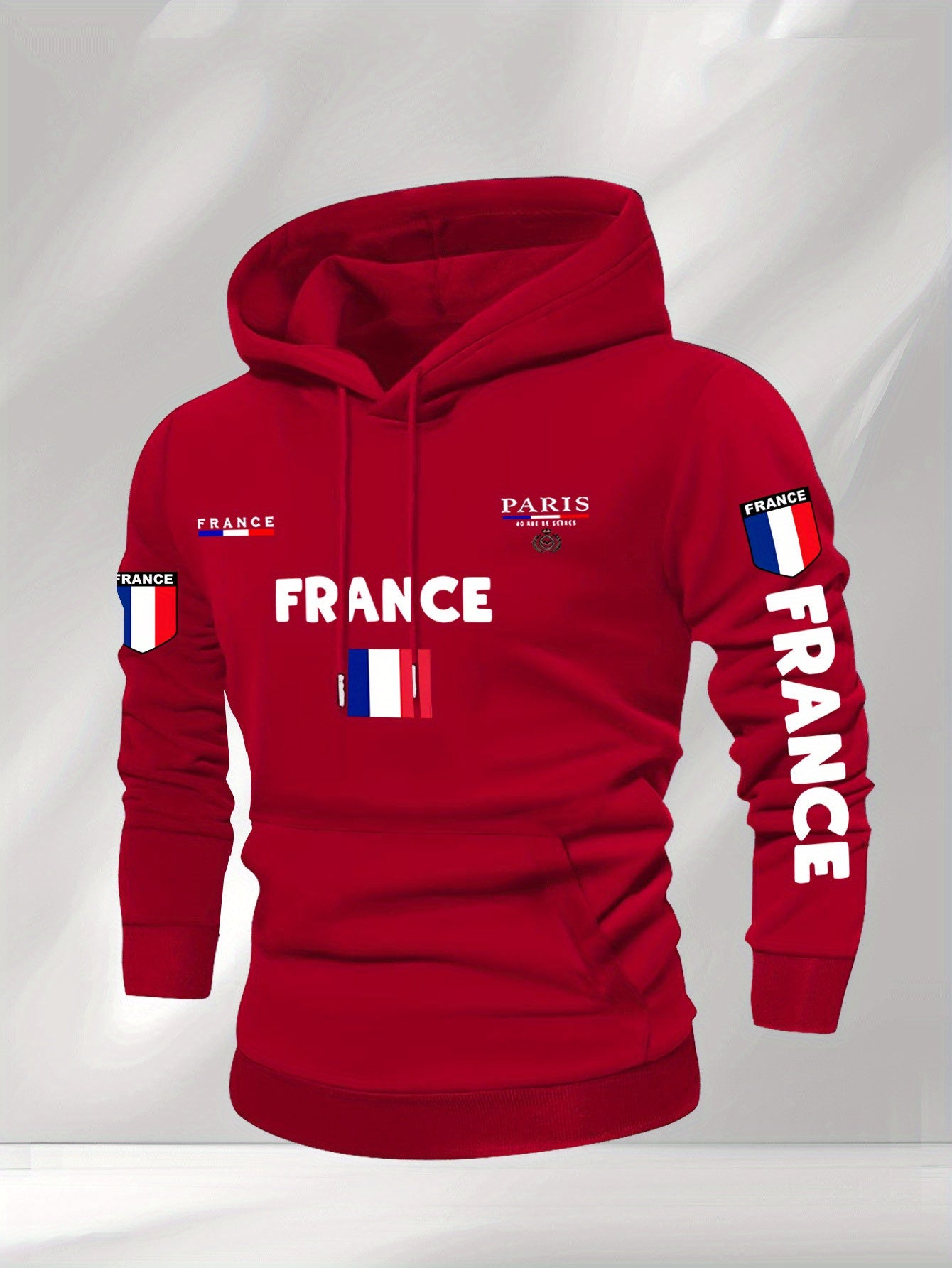 Men'S French Flag & Paris Lettering Hooded Sweatshirt - Pullover with Piping, Long Sleeve Casual Winter Sweater for Everyday & Formal Outfits - French, French Connection Apparel, French Connection Clothing, French Connection
