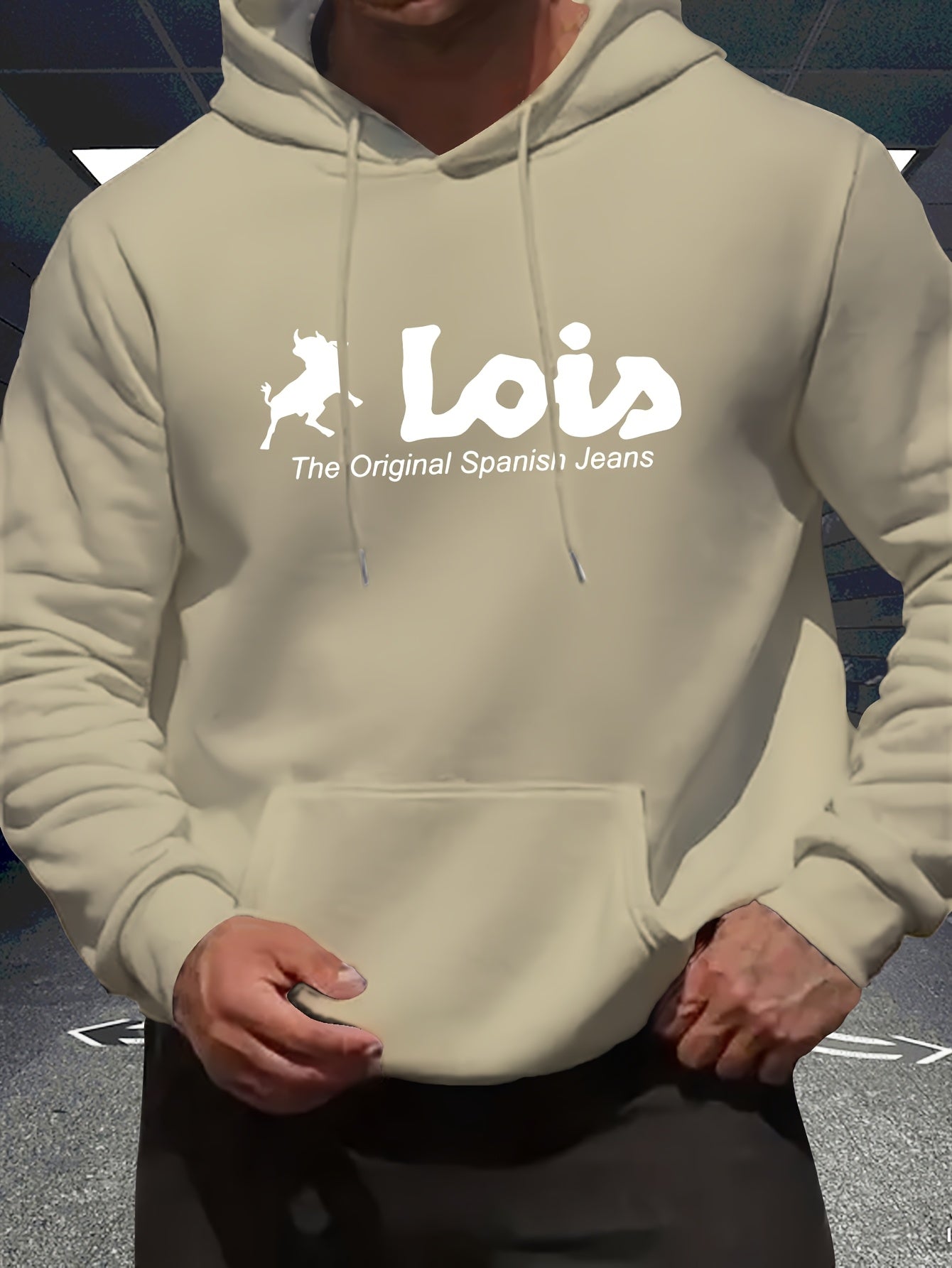 Men’s Spanish-Themed Hooded Sweatshirt "Lois" & Spanish Text Print, White Casual Pullover Hoodie, Relaxed Fit, All-Season Wear