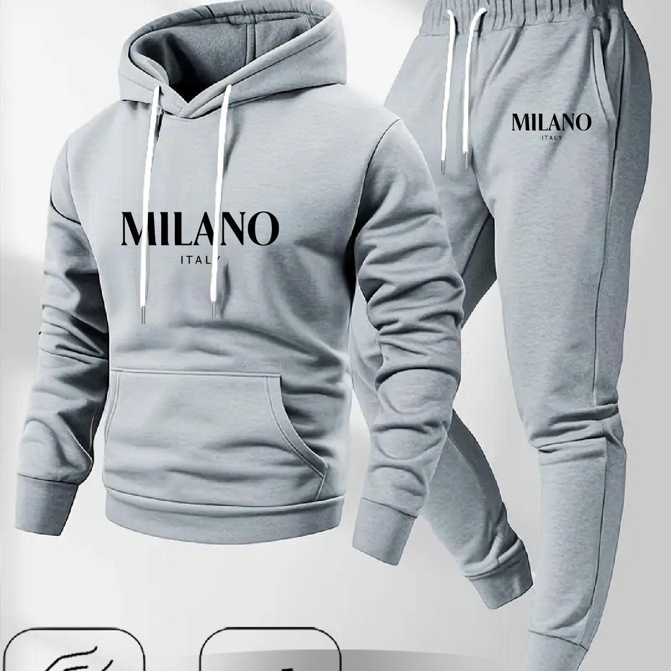 Men's Fashion Printed Drawstring Sweatshirt and Pants Two-Piece Set, Showcasing Unique Charm for All Occasions, Essential Trendy Item Comfortable Versatile Autumn Winter