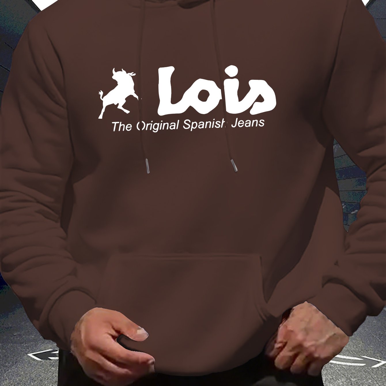 Men’s Spanish-Themed Hooded Sweatshirt "Lois" & Spanish Text Print, White Casual Pullover Hoodie, Relaxed Fit, All-Season Wear