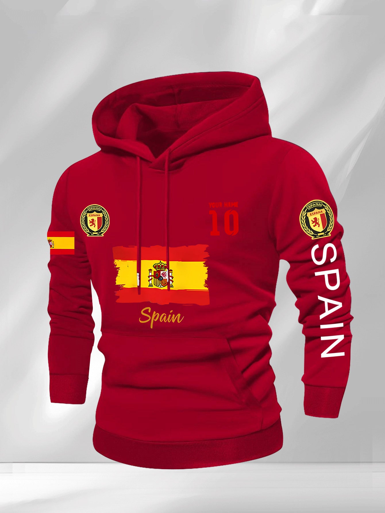 Men'S Hooded Sweatshirt - Spain Flag Graphic Pullover with Number 10, Dark Background, Regular Fit Hoodie for Soccer Fans & Casual Attire, Autumn/Winter Clothing, Autumn Winter Apparel, Comfortable Fabric, Knit