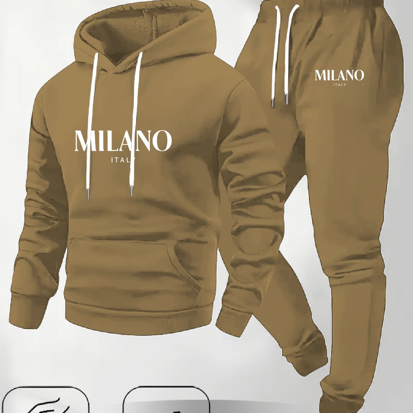 Men's Fashion Printed Drawstring Sweatshirt and Pants Two-Piece Set, Showcasing Unique Charm for All Occasions, Essential Trendy Item Comfortable Versatile Autumn Winter