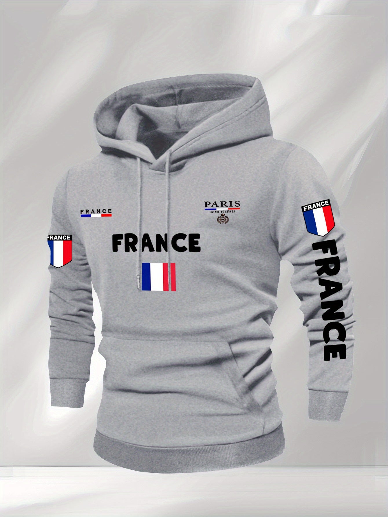 Men'S French Flag & Paris Lettering Hooded Sweatshirt - Pullover with Piping, Long Sleeve Casual Winter Sweater for Everyday & Formal Outfits - French, French Connection Apparel, French Connection Clothing, French Connection