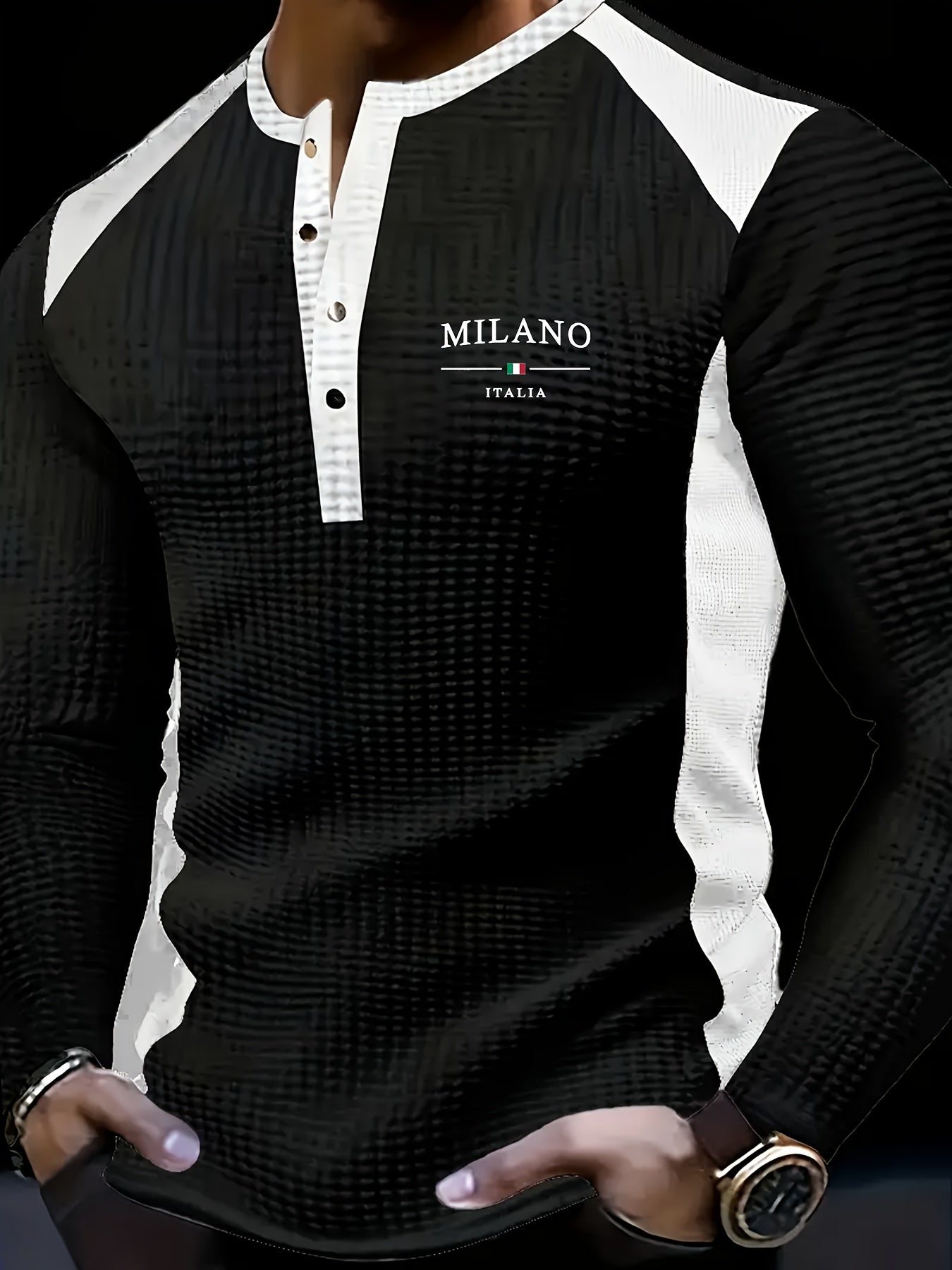 Men'S Long Sleeve Polo Shirt - V-Neck Button-Up Sweater with Metallic Texture, Lightweight Stretch Fabric for Gym, Office, Casual Wear - Spring/fall Transitional Clothing - Modern Men'S Sweater, Gym Apparel, Office Attire, St