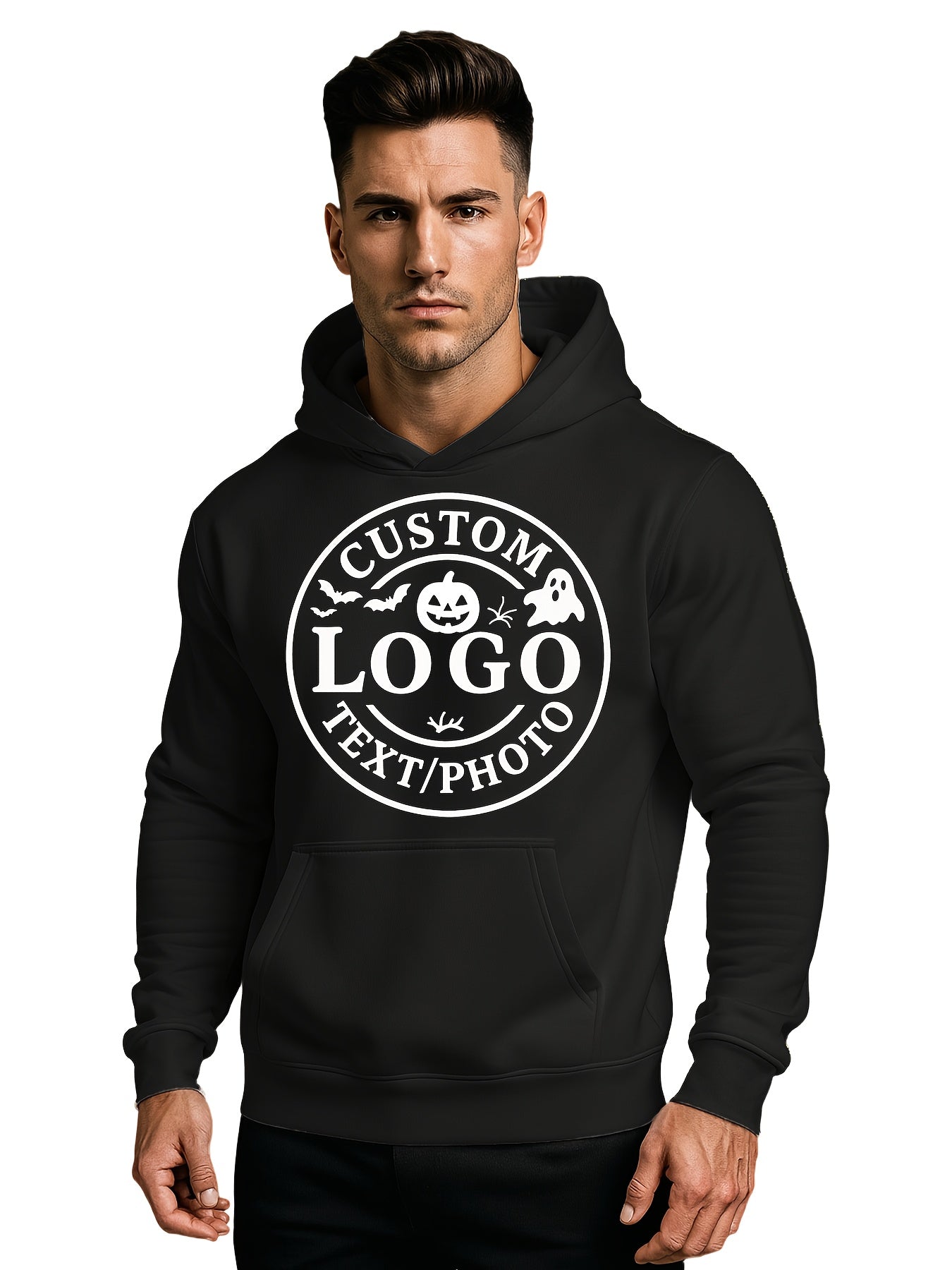 Customizable LOGO Hoodie & Sweatshirt - Unisex Pullover with Personalized Text/Photo/Design, Breathable Fabric, Regular Fit for Men & Women, Perfect Gift for Halloween, Christmas, Couple Celebrations, Casual Wear, Streetwear