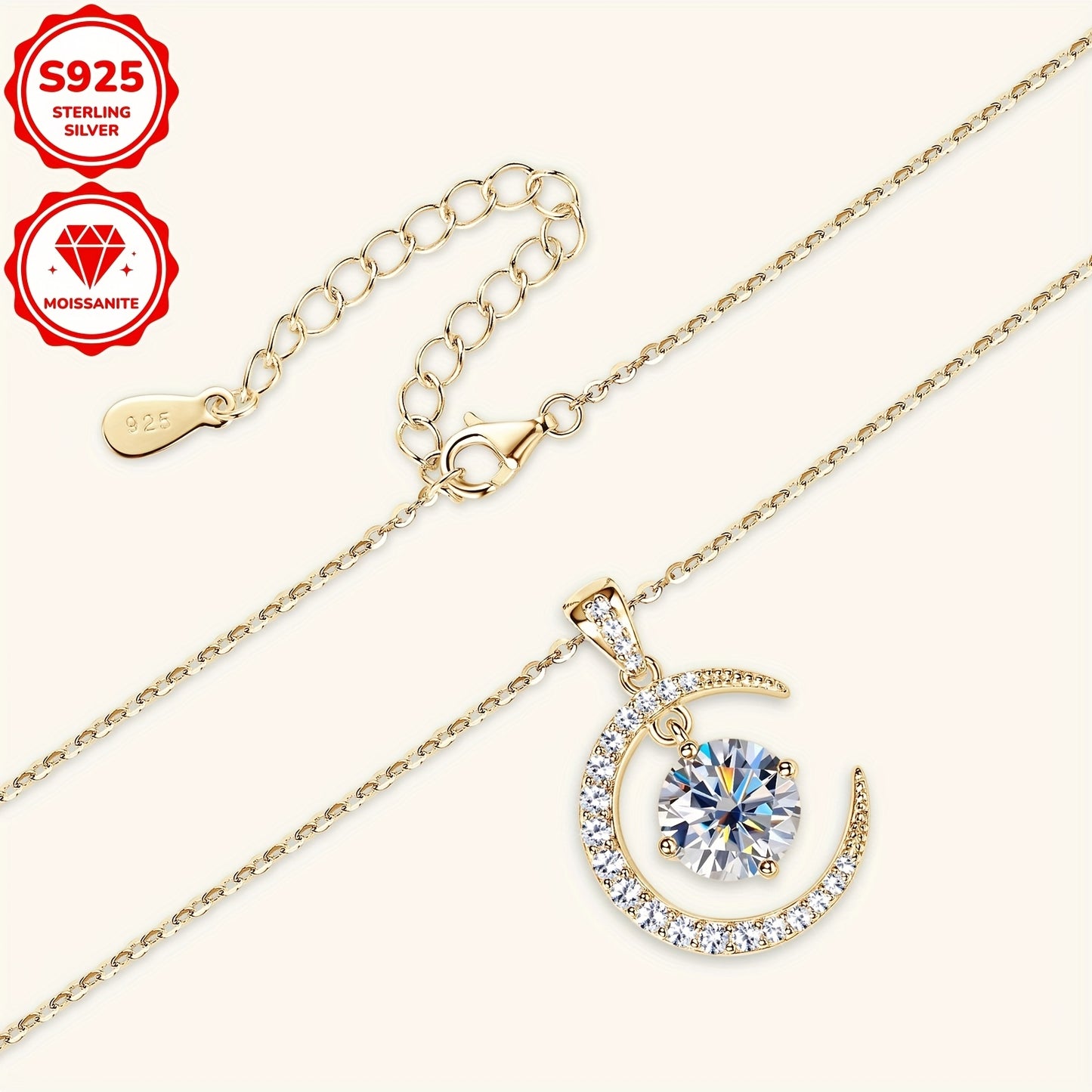 3.86g Silver, 2.31ct Moissanite Main Stone 8mm*1pcs-2CT; Total Carat of Side Stones 0.31ct 1 Strand 925 Sterling Silver Women's Pendant Necklace Moon Sun Element Round Moissanite Pendant Necklace Fashion Holiday Gift Jewelry
