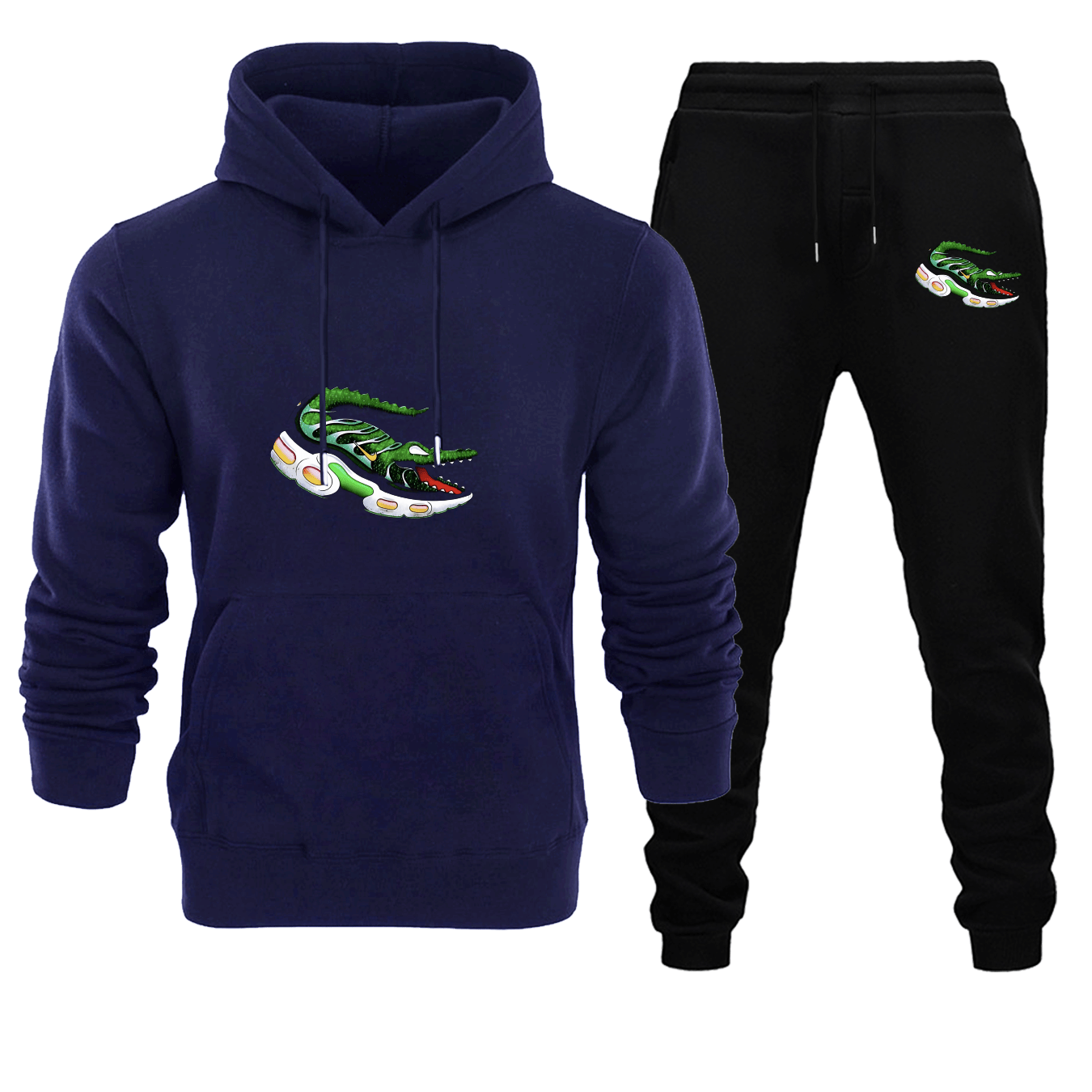A Lively Sports Suit for Men Featuring a Crocodile Pattern - Fashionable Streetwear Made from 100% Polyester, Comfortable And Chic, Perfect for The Fall And Winter Seasons, with a Striking Graphic Design, an Excellent Option
