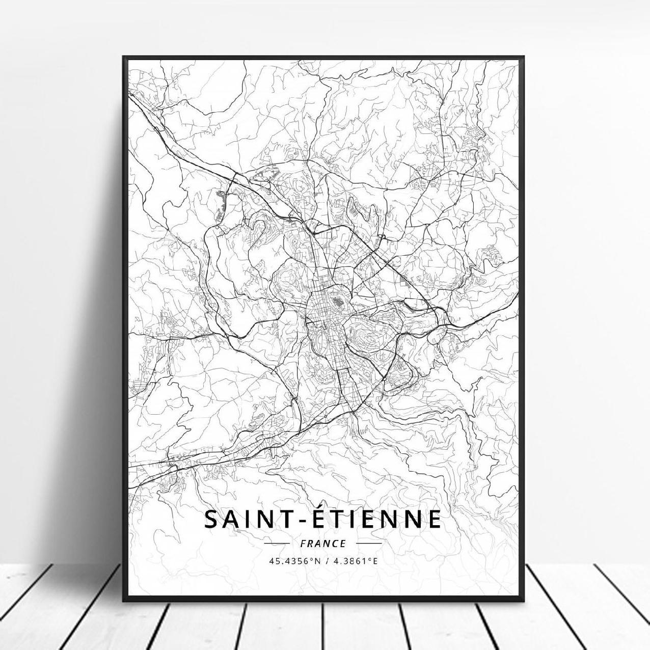 Artistic Map Poster Canvas Saint-Etienne Caen Aix-en-Provence Calais France