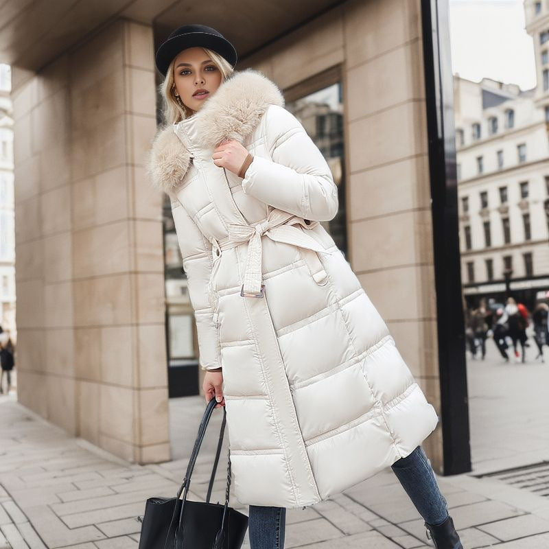 Veste en coton rembourrée amincissante à col en fourrure