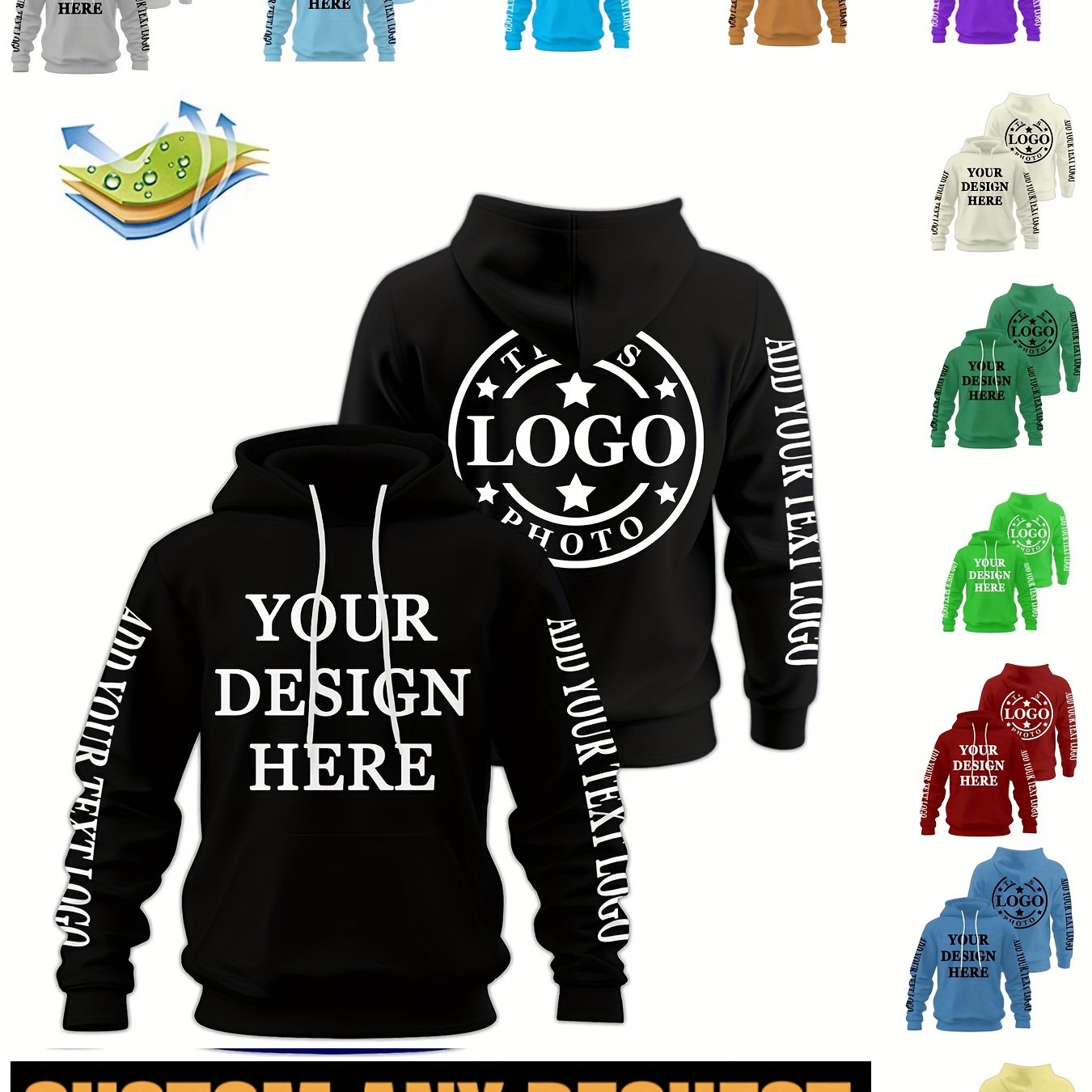 Custom Logo/Text/Logo & Text ized Hooded Sweatshirts - Bulk Team Uniforms, Matching Group Shirts for Weddings, Sports, Corporate Events - Unisex & (Logo Printing Cost Optional) - Logo Studio Service Available