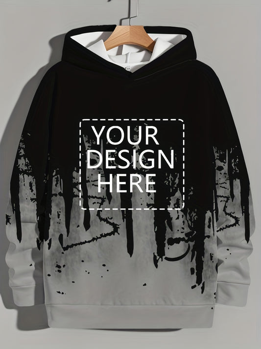 Men'S Customizable Hoodie - Personalized Graphic Pullover Sweatshirt, Black/Gray/White Color Scheme, Regular Fit Hooded Sweatshirt for Everyday & Formal Wear - Ideal Gift for Him, Custom Hoodie, Personalized Apparel, Trendy C