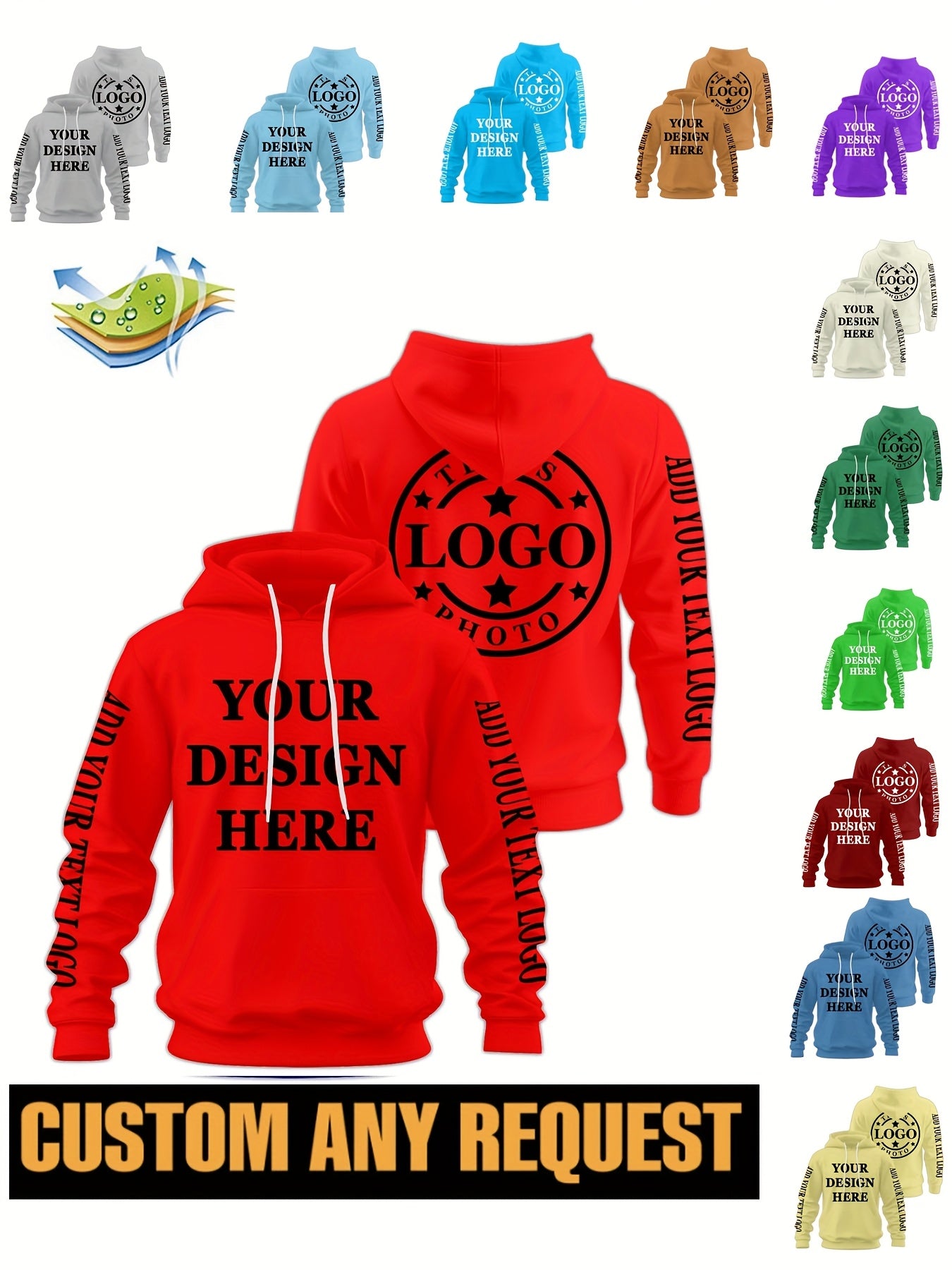 Custom Logo/Text/Logo & Text ized Hooded Sweatshirts - Bulk Team Uniforms, Matching Group Shirts for Weddings, Sports, Corporate Events - Unisex & (Logo Printing Cost Optional) - Logo Studio Service Available