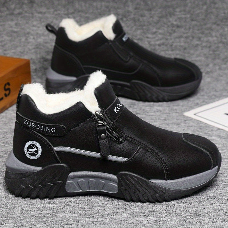 Men’s Winter Warm Snow Boots – Slip-Resistant Traction Tread, Zipper Closure, Ankle Boots with PVC Sole, Ideal for Hiking, Hunting &amp; Work in Cold Weather – Beige/Black/Gray