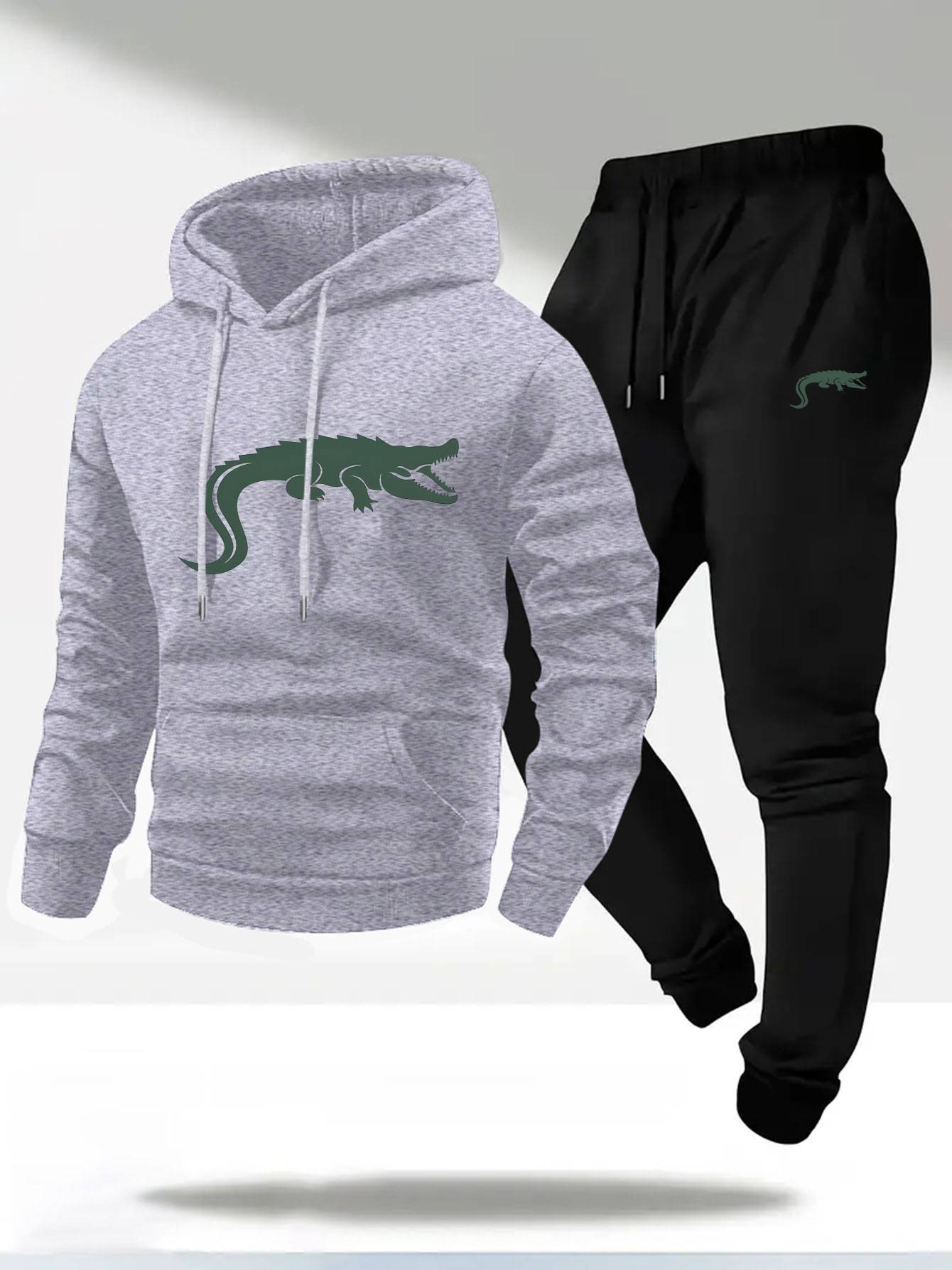 Men’s Casual Hoodie &amp; Sweatpants Set – Alligator Print, Soft &amp; Durable, Regular Fit, Perfect for Fall/Winter Casual Wear
