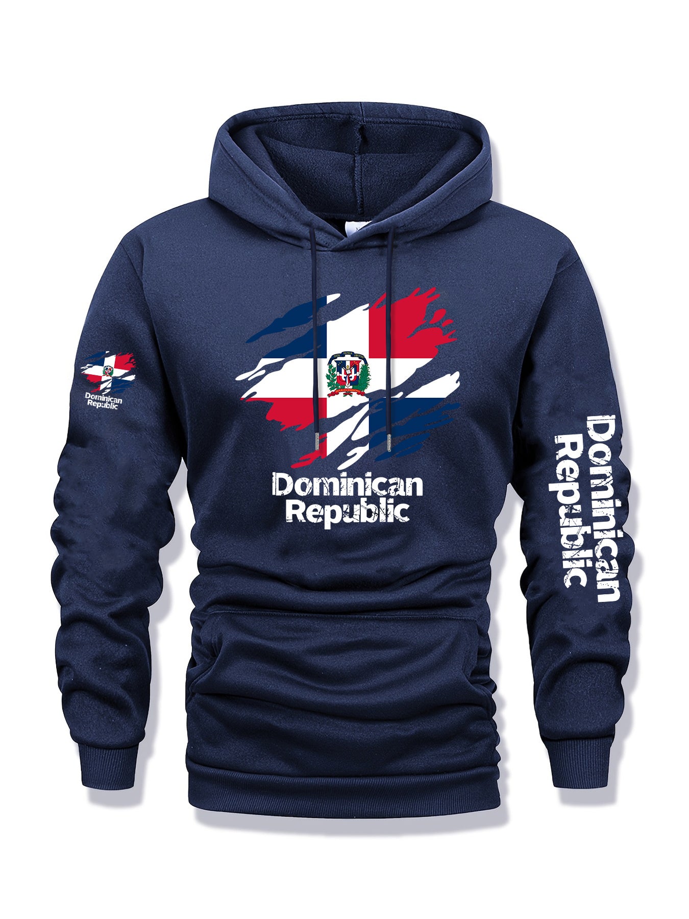 Men's Dominican Republic Flag Graphic Hoodie - Heather Gray Pullover Sweatshirt, Machine Washable Winter Hoodie for Streetwear, Travel & Everyday Casual Outfits - Autumn/Winter Clothing