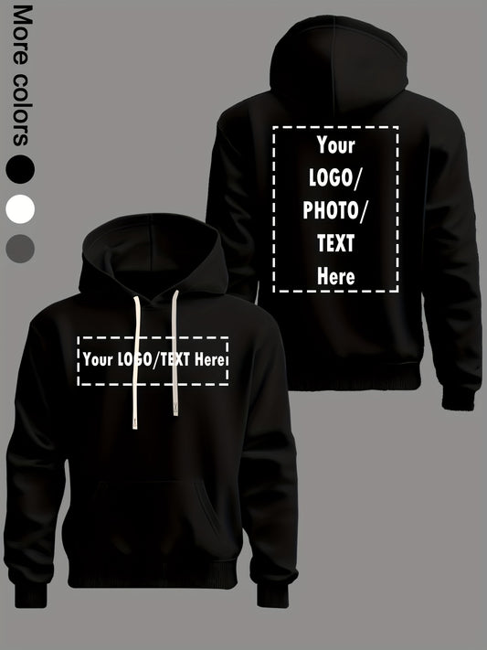 Customizable Unisex Hooded Sweatshirt, French Terry Polyester 100%, Sports Style, Loose Fit with Pocket Detail, Knit Fabric, Slight Stretch, 250g/m² - Personalized Front & Back Design