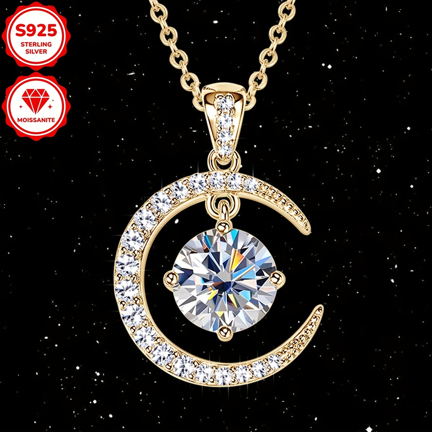 3.86g Silver, 2.31ct Moissanite Main Stone 8mm*1pcs-2CT; Total Carat of Side Stones 0.31ct 1 Strand 925 Sterling Silver Women's Pendant Necklace Moon Sun Element Round Moissanite Pendant Necklace Fashion Holiday Gift Jewelry