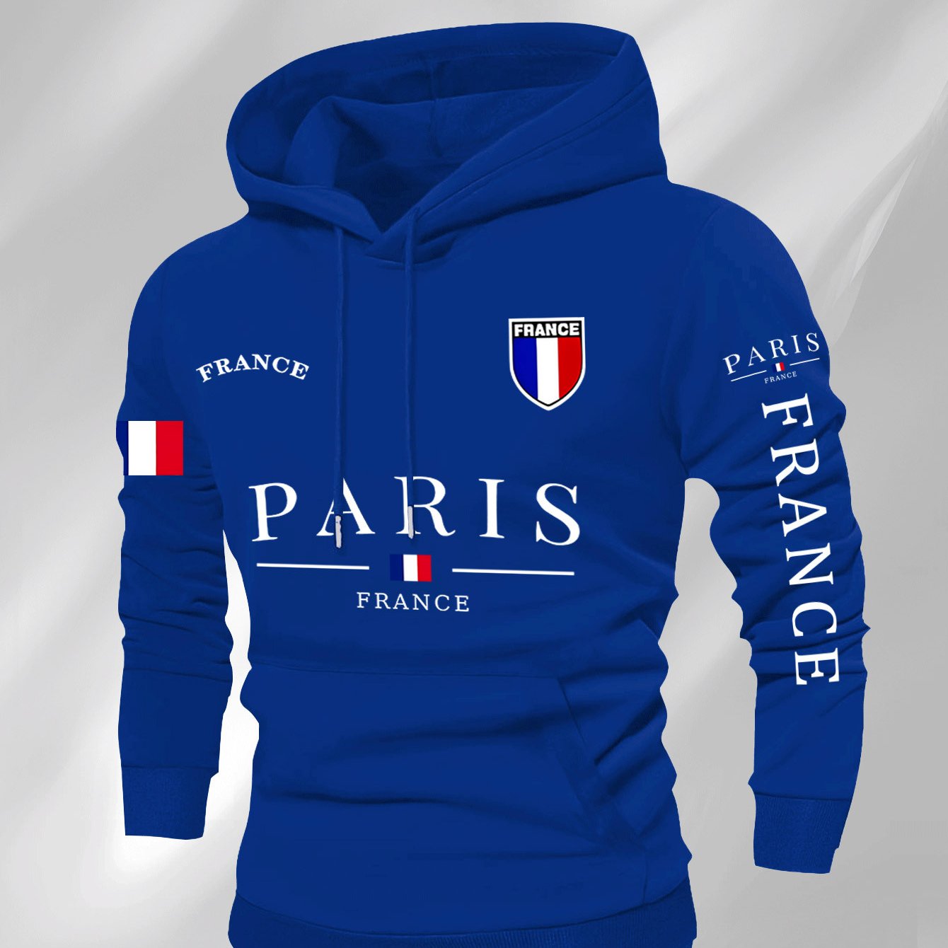 Men'S Navy Blue Hoodie - Paris France Graphic Pullover Sweatshirt, Long Sleeve Hooded Sweater for Fall/Winter, Streetwear Essential Urban Fashion Top for Everyday & Formal Outfits, Sweater Hoodie, Casual Wear, Geometric Patte