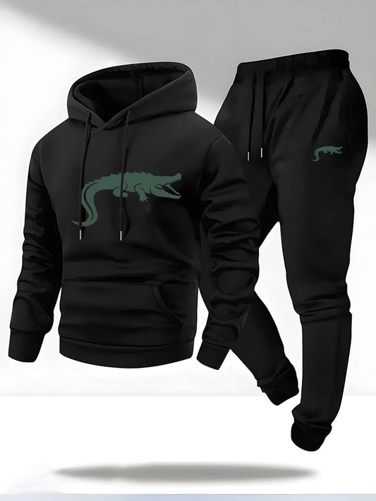 Men’s Casual Hoodie &amp; Sweatpants Set – Alligator Print, Soft &amp; Durable, Regular Fit, Perfect for Fall/Winter Casual Wear