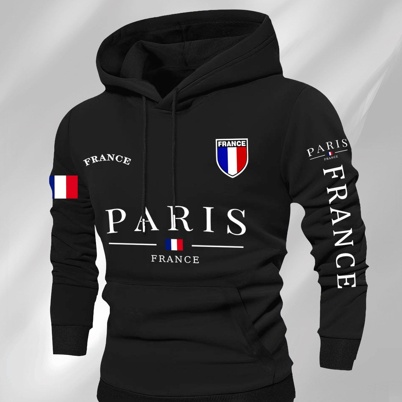 Men'S Navy Blue Hoodie - Paris France Graphic Pullover Sweatshirt, Long Sleeve Hooded Sweater for Fall/Winter, Streetwear Essential Urban Fashion Top for Everyday & Formal Outfits, Sweater Hoodie, Casual Wear, Geometric Patte