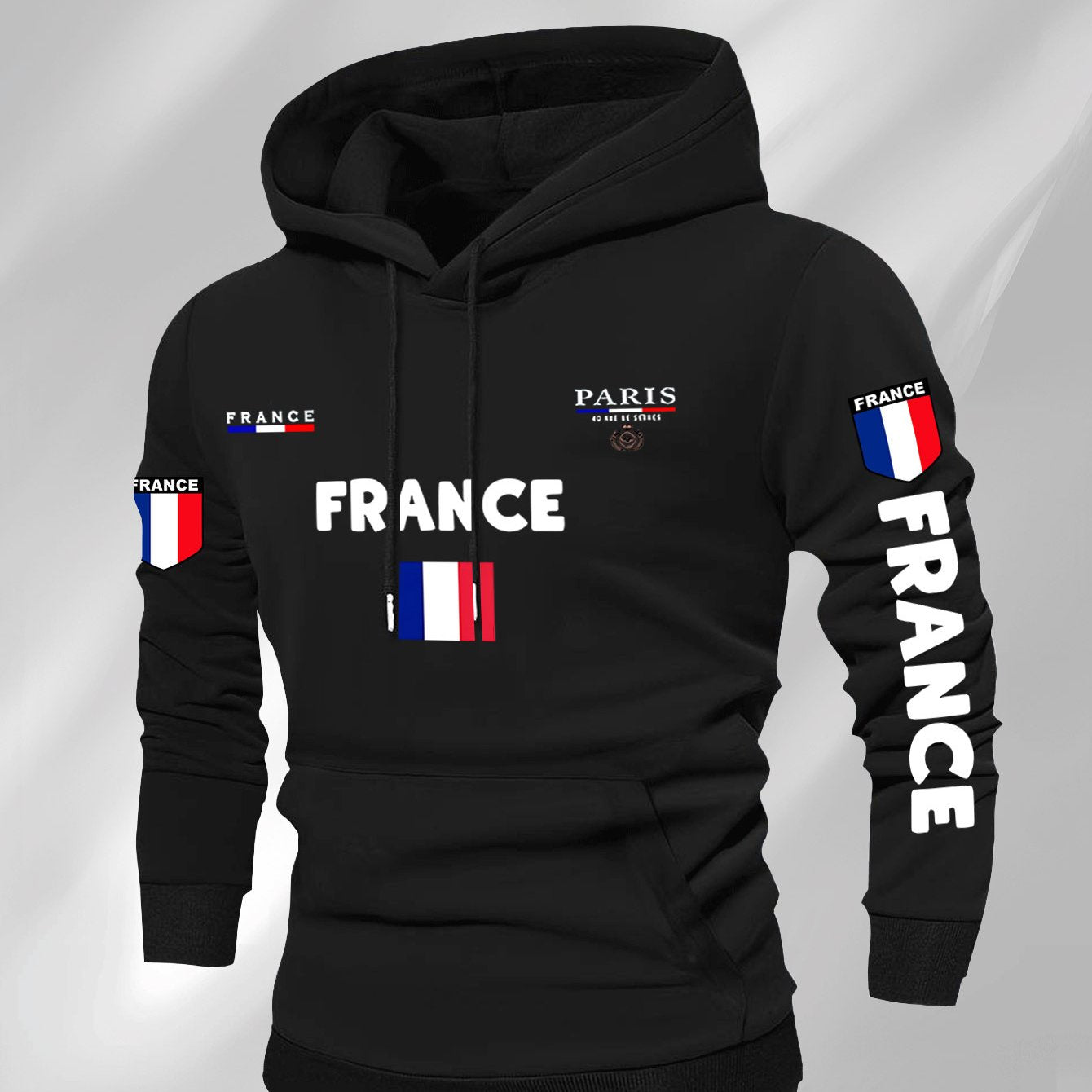Men'S French Flag & Paris Lettering Hooded Sweatshirt - Pullover with Piping, Long Sleeve Casual Winter Sweater for Everyday & Formal Outfits - French, French Connection Apparel, French Connection Clothing, French Connection