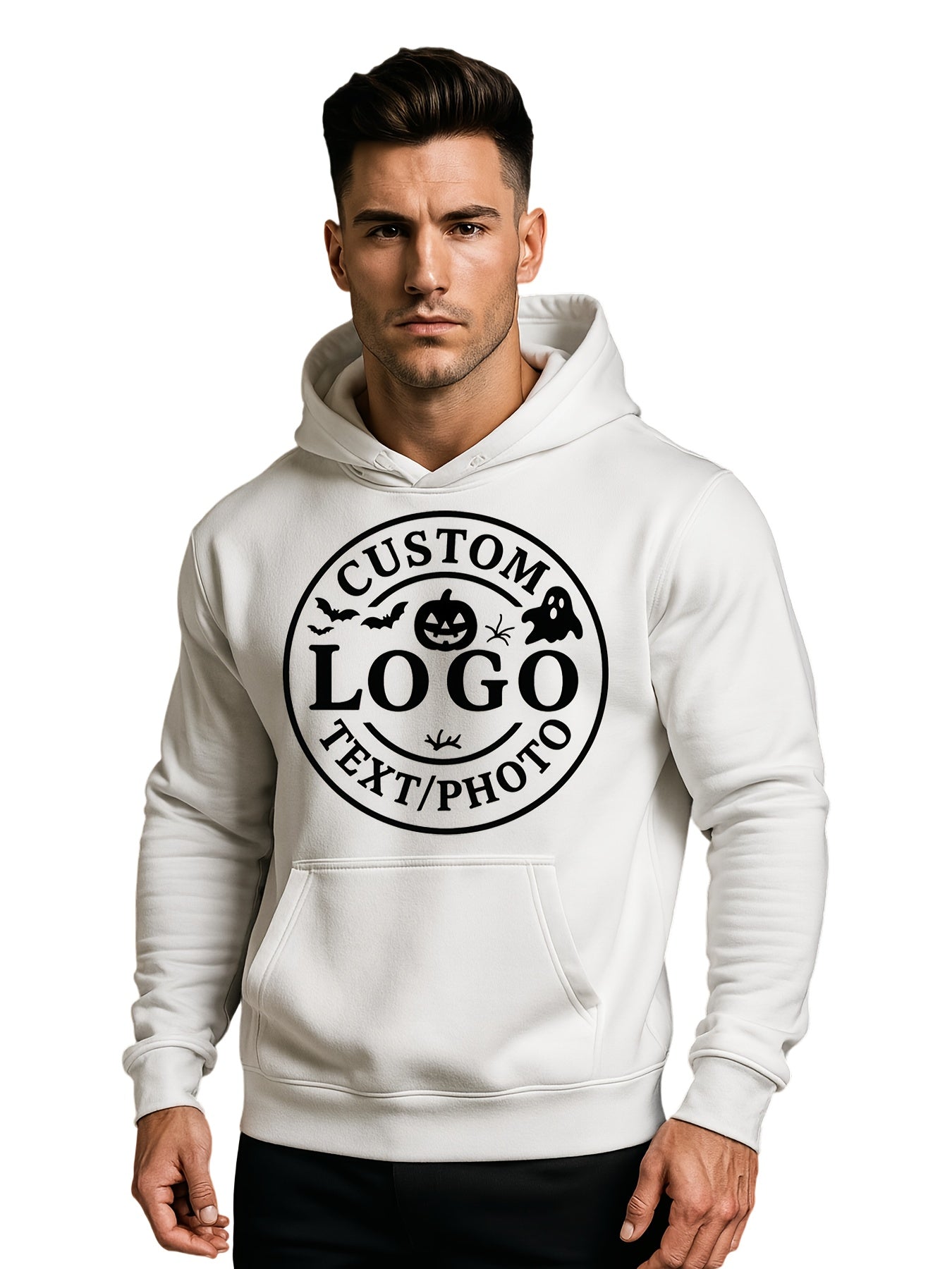 Customizable LOGO Hoodie & Sweatshirt - Unisex Pullover with Personalized Text/Photo/Design, Breathable Fabric, Regular Fit for Men & Women, Perfect Gift for Halloween, Christmas, Couple Celebrations, Casual Wear, Streetwear