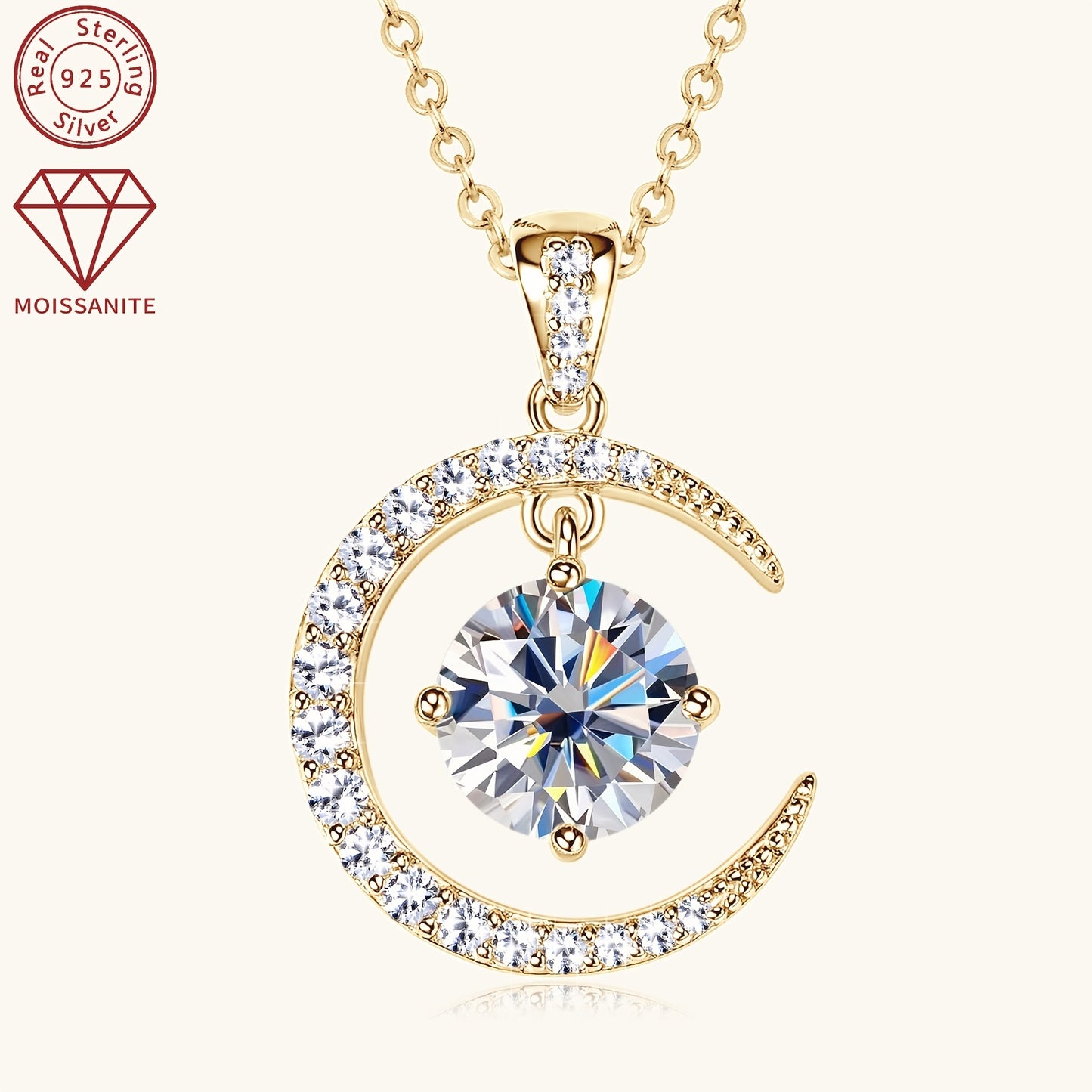 3.86g Silver, 2.31ct Moissanite Main Stone 8mm*1pcs-2CT; Total Carat of Side Stones 0.31ct 1 Strand 925 Sterling Silver Women's Pendant Necklace Moon Sun Element Round Moissanite Pendant Necklace Fashion Holiday Gift Jewelry