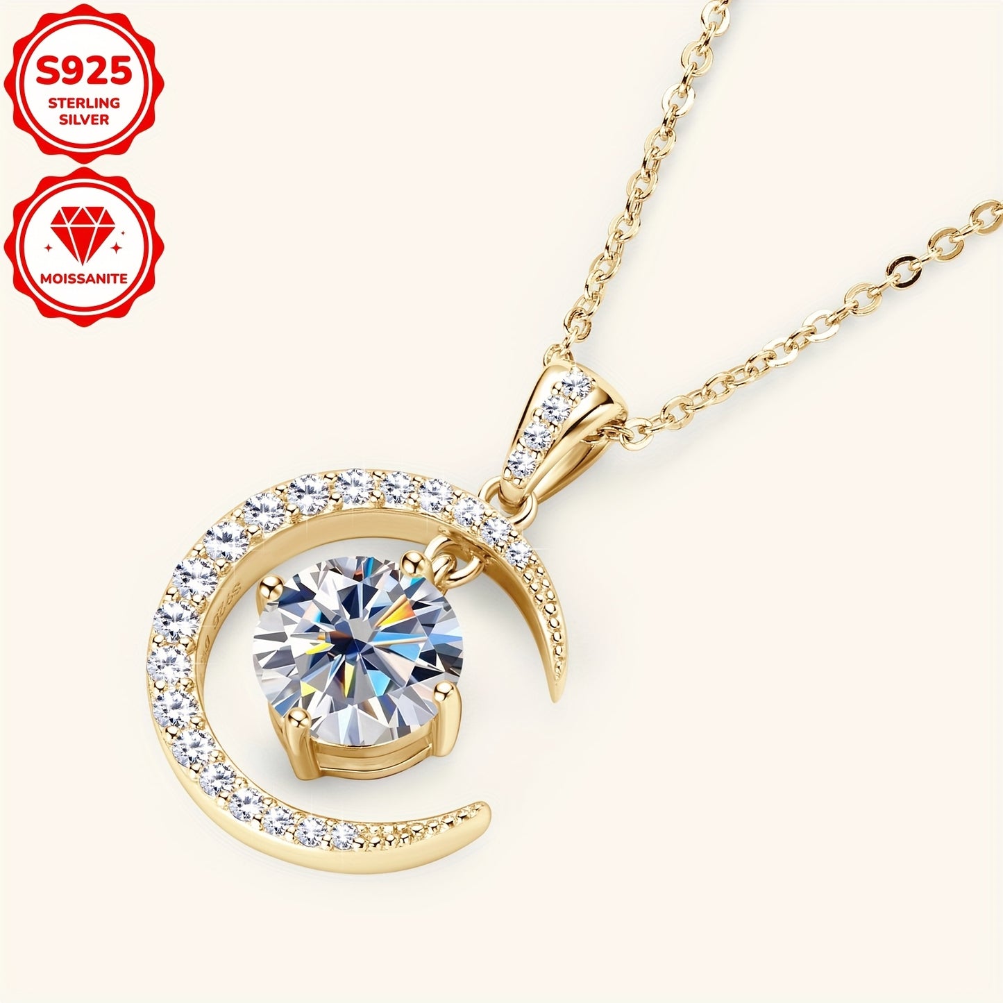 3.86g Silver, 2.31ct Moissanite Main Stone 8mm*1pcs-2CT; Total Carat of Side Stones 0.31ct 1 Strand 925 Sterling Silver Women's Pendant Necklace Moon Sun Element Round Moissanite Pendant Necklace Fashion Holiday Gift Jewelry