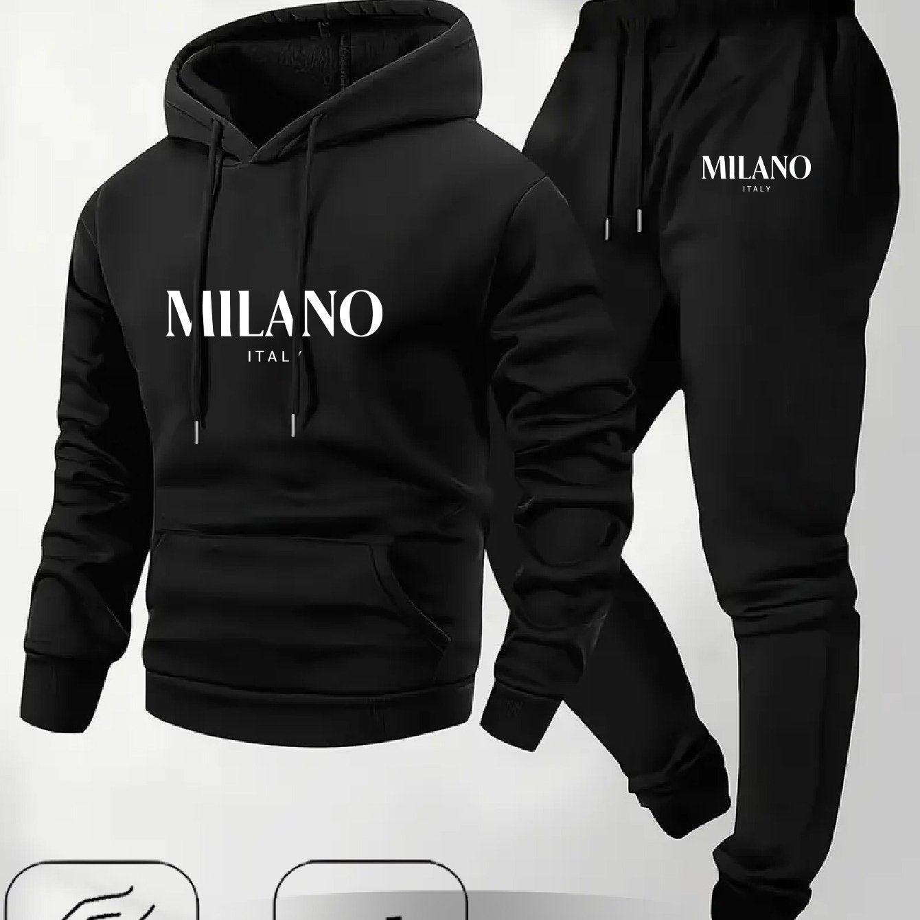 Men's Fashion Printed Drawstring Sweatshirt and Pants Two-Piece Set, Showcasing Unique Charm for All Occasions, Essential Trendy Item Comfortable Versatile Autumn Winter