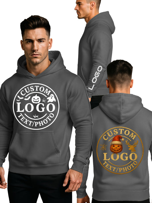 Customizable LOGO Hoodie & Sweatshirt - Unisex Pullover with Personalized Text/Photo/Design, Breathable Fabric, Regular Fit for Men & Women, Perfect Gift for Halloween, Christmas, Couple Celebrations, Casual Wear, Streetwear